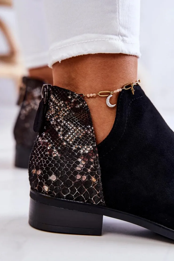 Damskie Buty damskie Vinceza Zamszowe Botki Wężowy Wzór Czarne Stephanie