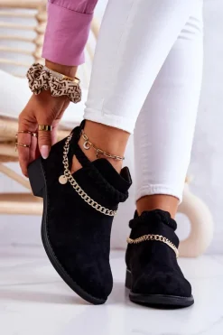 Best Boto Zamszowe Botki Z Łańcuszkiem Czarne Talitha
