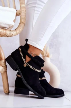 Best Boto Zamszowe Botki Z Łańcuszkiem Czarne Talitha