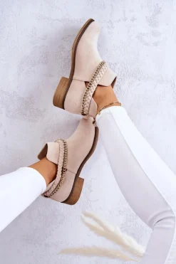 Boto Botki Wiosenne|Czarne Botki*Zamszowe Botki Z Łańcuszkiem Beżowe Talitha