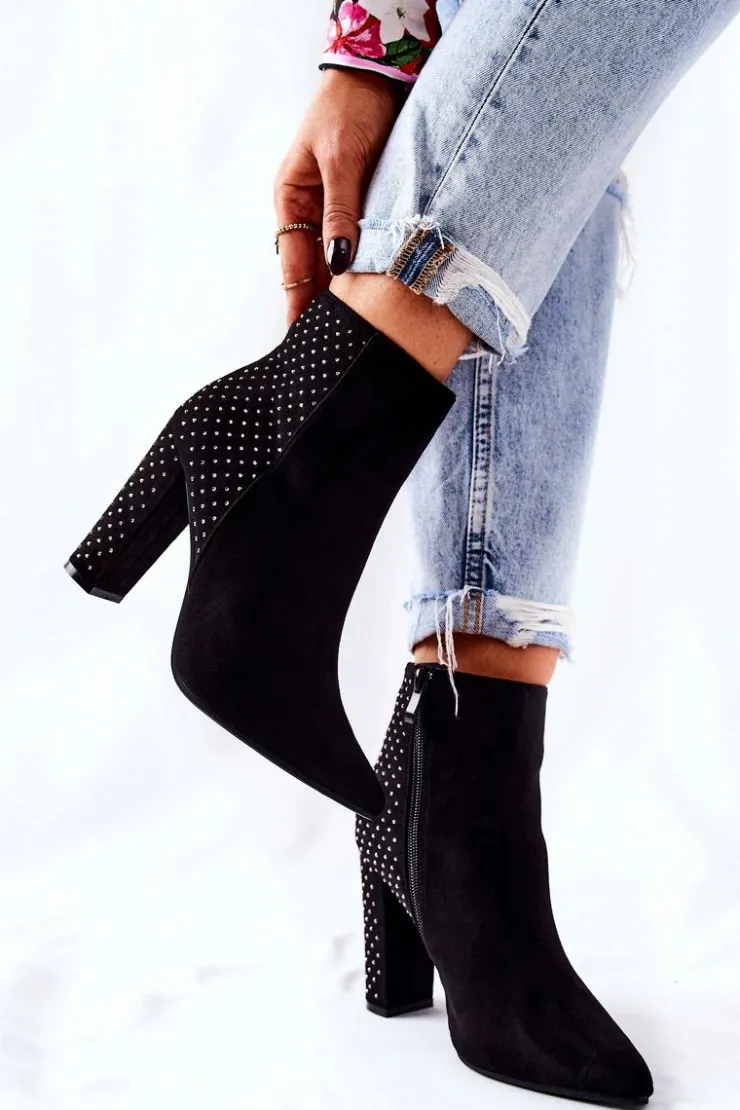 New Boto Zamszowe Botki Z Cekinami Czarne Sorienta