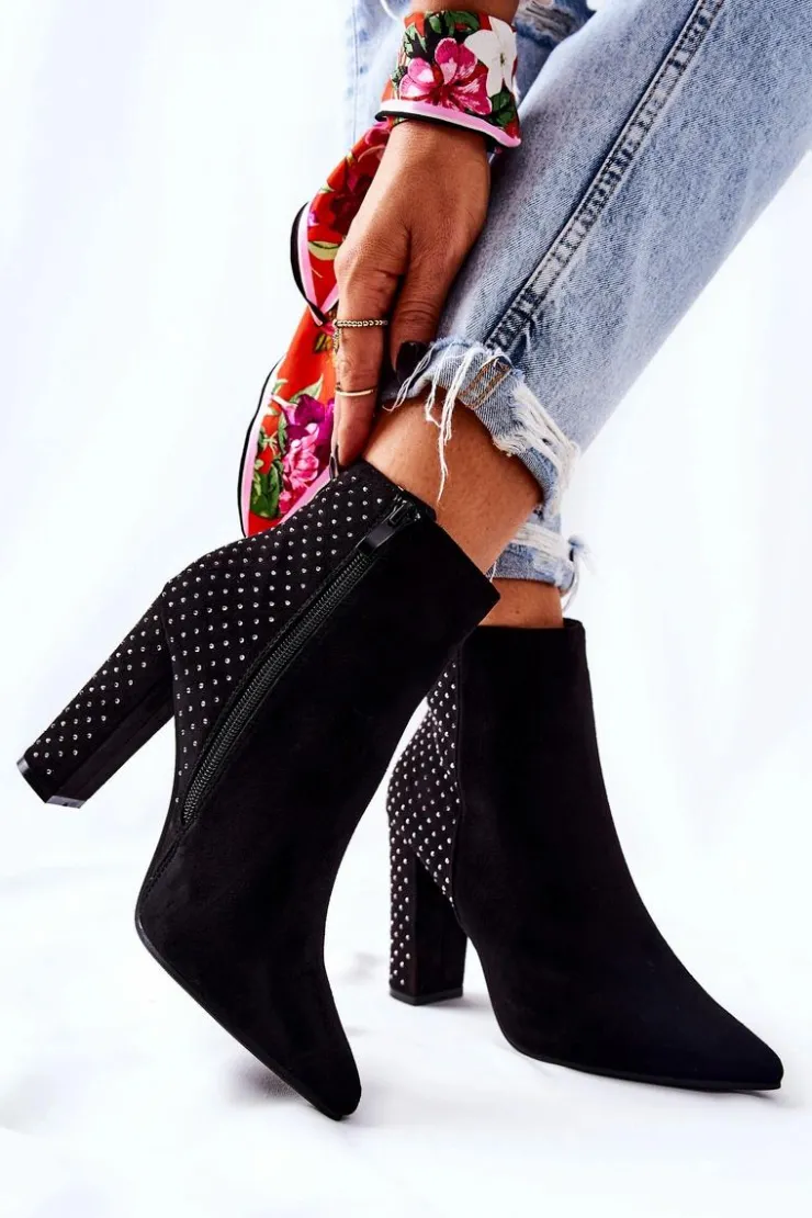 New Boto Zamszowe Botki Z Cekinami Czarne Sorienta