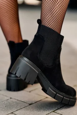 Damskie Boto Zamszowe Botki Z Elastyczną Wstawką Czarne Anyfer