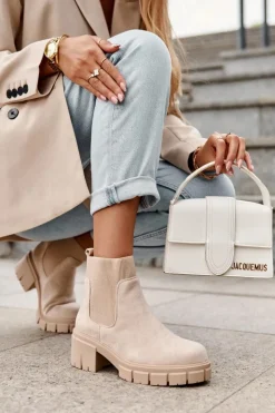 Boto Botki Wiosenne|Brązowe I Beżowe Botki*Zamszowe Botki Z Elastyczną Wstawką Beżowe Anyfer