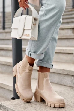 Boto Botki Wiosenne|Brązowe I Beżowe Botki*Zamszowe Botki Z Elastyczną Wstawką Beżowe Anyfer