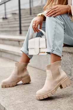 Boto Botki Wiosenne|Brązowe I Beżowe Botki*Zamszowe Botki Z Elastyczną Wstawką Beżowe Anyfer