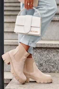 Boto Botki Wiosenne|Brązowe I Beżowe Botki*Zamszowe Botki Z Elastyczną Wstawką Beżowe Anyfer