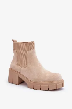 Boto Botki Wiosenne|Brązowe I Beżowe Botki*Zamszowe Botki Z Elastyczną Wstawką Beżowe Anyfer