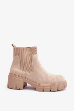 Boto Botki Wiosenne|Brązowe I Beżowe Botki*Zamszowe Botki Z Elastyczną Wstawką Beżowe Anyfer