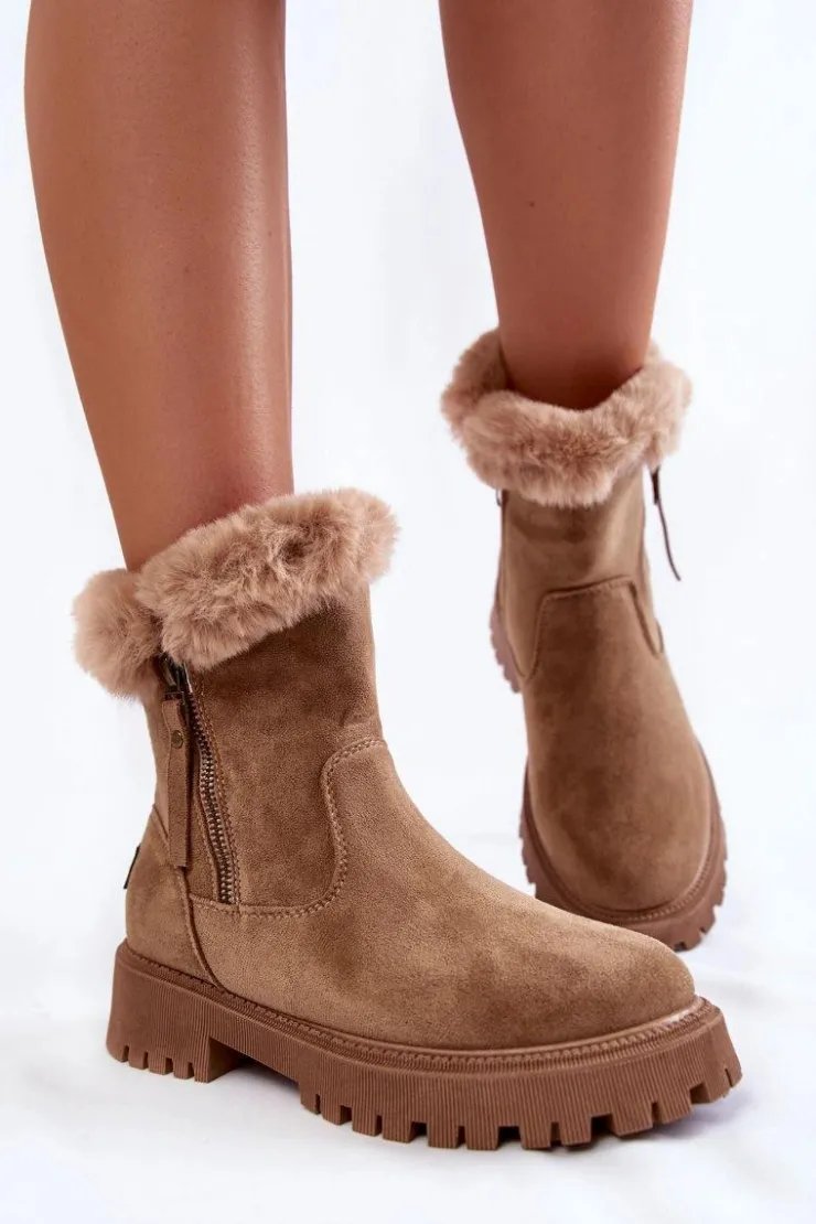 Buty damskie Vinceza Damskie Trapery|Czarne Botki*Zamszowe Botki Z Futerkiem Na Suwak Beżowe Rezan