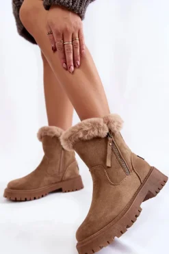 Buty damskie Vinceza Damskie Trapery|Czarne Botki*Zamszowe Botki Z Futerkiem Na Suwak Beżowe Rezan