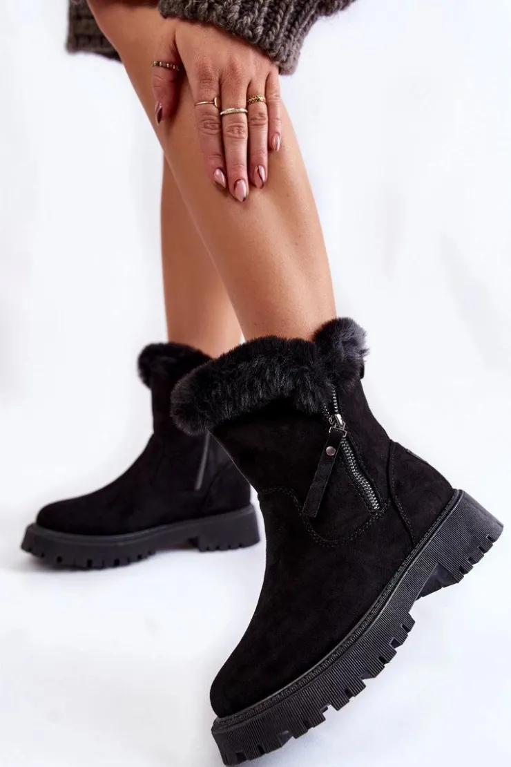 Online Buty damskie Vinceza Zamszowe Botki Z Futerkiem Na Suwak Czarne Rezan