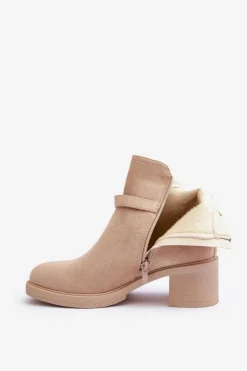 Discount Boto Zamszowe Botki Z Klamrą Beżowe Neste