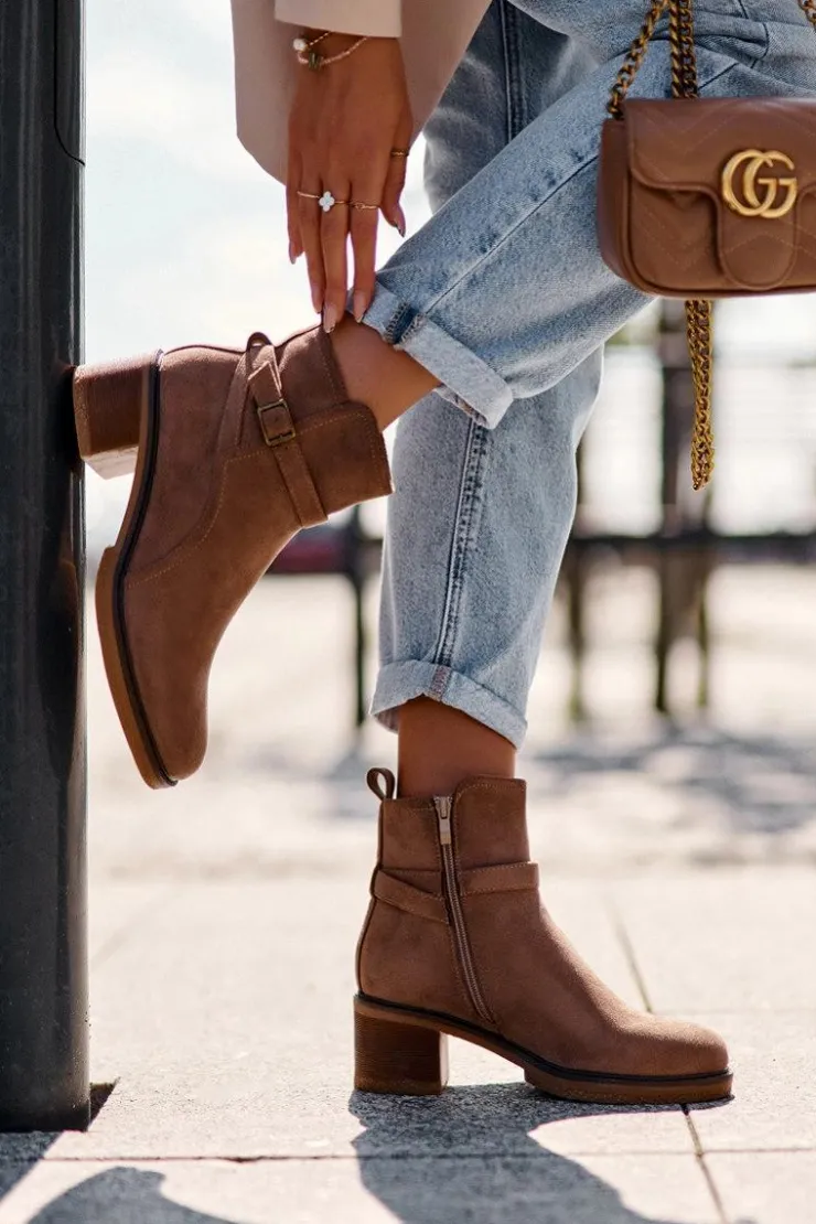 Boto Botki Na Słupku|Botki Zimowe Damskie*Zamszowe Botki Z Klamrą Brązowe Neste