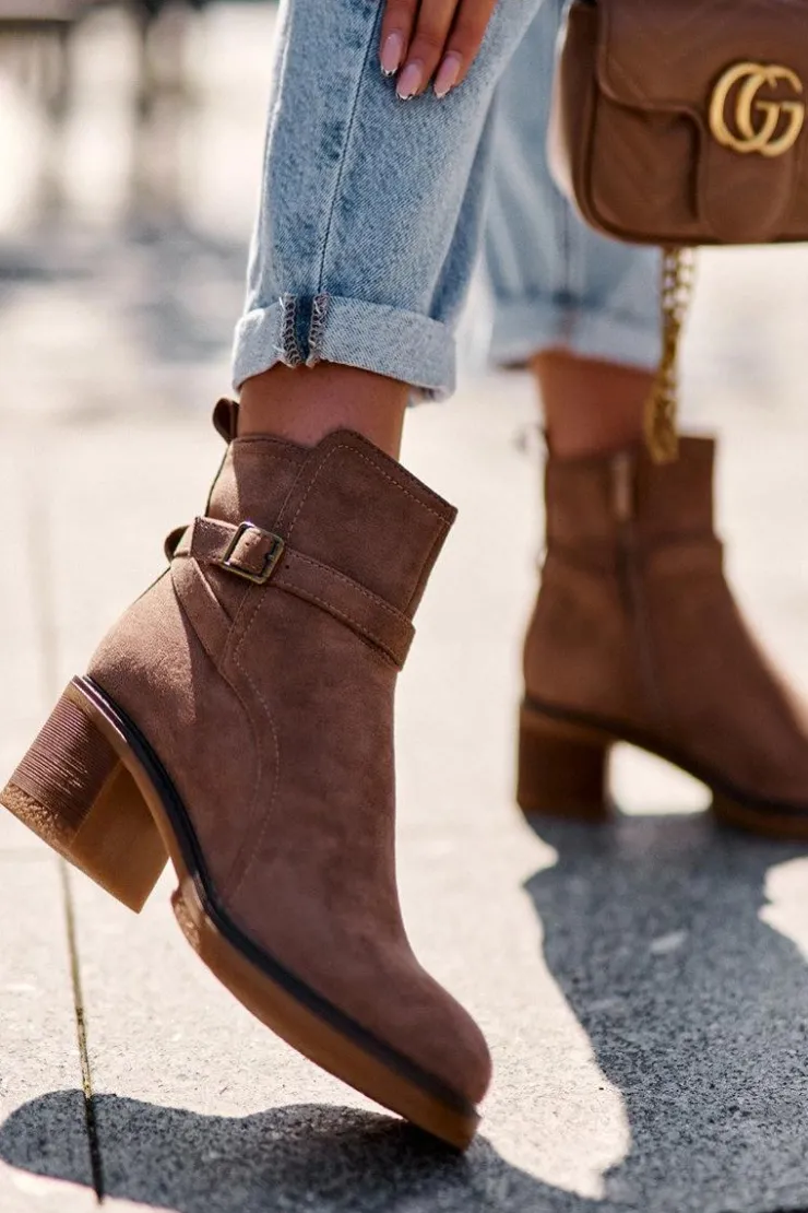 Boto Botki Na Słupku|Botki Zimowe Damskie*Zamszowe Botki Z Klamrą Brązowe Neste