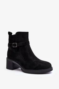 Damskie Boto Zamszowe Botki Z Klamrą Czarne Neste