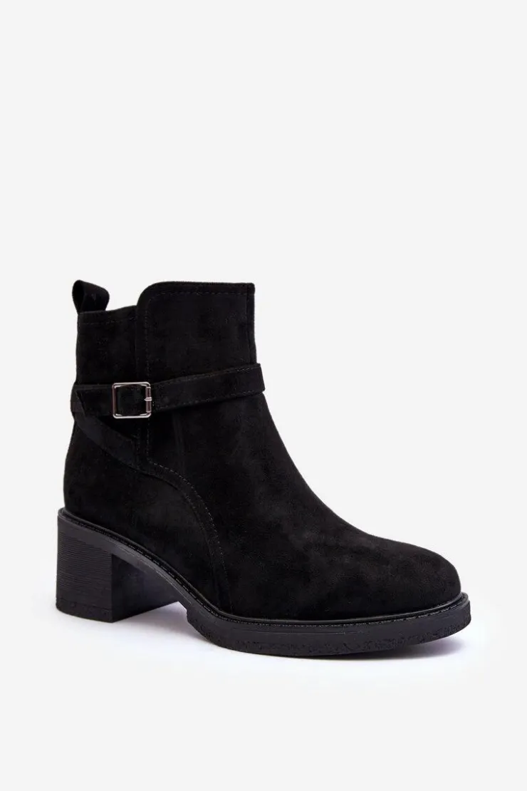 Damskie Boto Zamszowe Botki Z Klamrą Czarne Neste
