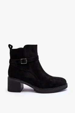 Damskie Boto Zamszowe Botki Z Klamrą Czarne Neste