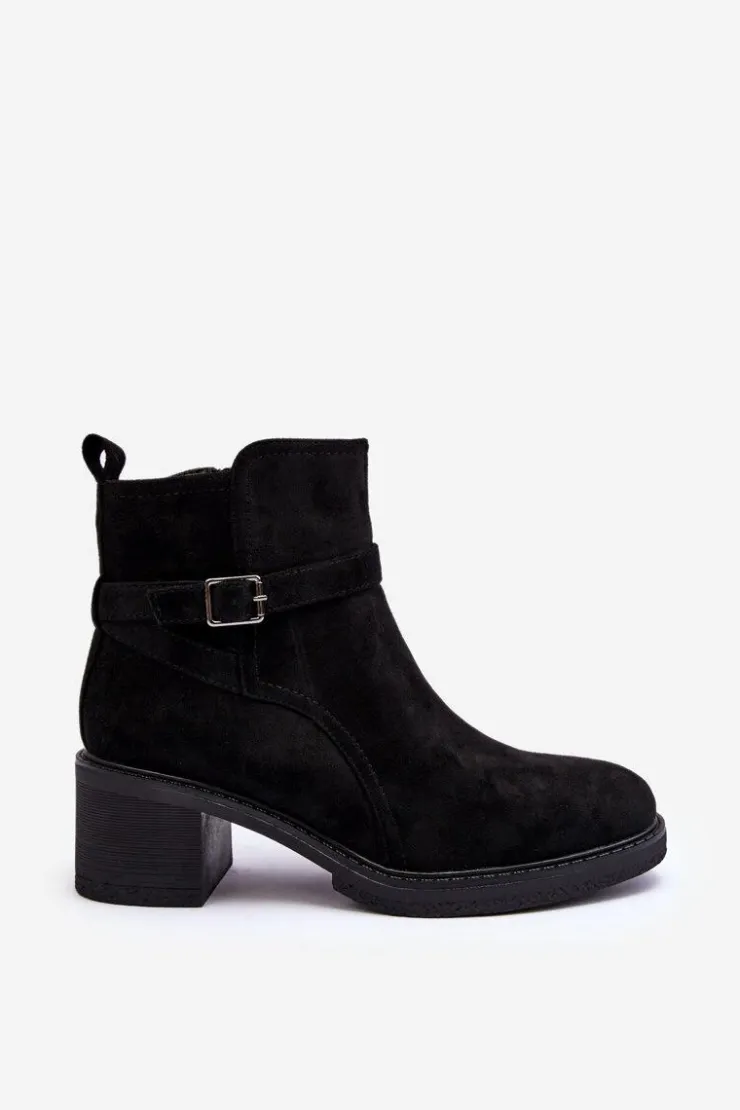 Damskie Boto Zamszowe Botki Z Klamrą Czarne Neste