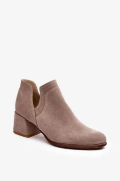 Damskie Boto Zamszowe Botki Z Wycięciami Na Obcasie Jasnobeżowe Dalros