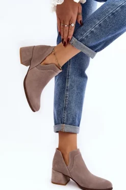 Damskie Boto Zamszowe Botki Z Wycięciami Na Obcasie Jasnobeżowe Dalros