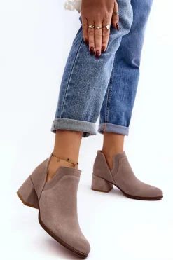 Damskie Boto Zamszowe Botki Z Wycięciami Na Obcasie Jasnobeżowe Dalros