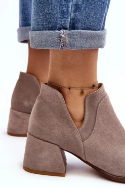 Damskie Boto Zamszowe Botki Z Wycięciami Na Obcasie Jasnobeżowe Dalros