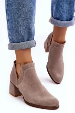 Damskie Boto Zamszowe Botki Z Wycięciami Na Obcasie Jasnobeżowe Dalros