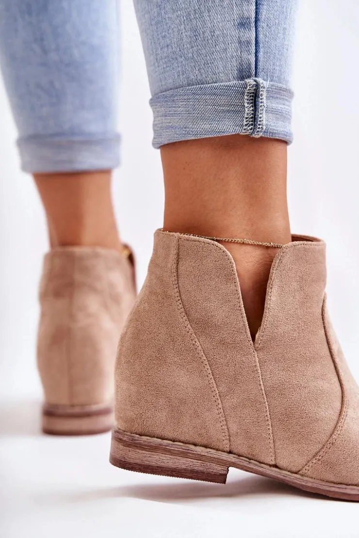 Damskie buty S.Barski Brązowe I Beżowe Botki|Botki Płaskie*Zamszowe Botki Z Wycięciami Na Płaskim Obcasie Beżowe Henriette