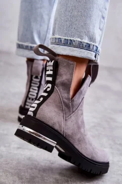 Damskie Boto Zamszowe Botki Z Wycięciami Szare Elvera