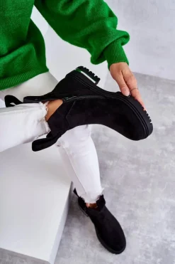 Damskie Boto Zamszowe Botki Z Wycięciami Czarne Elvera