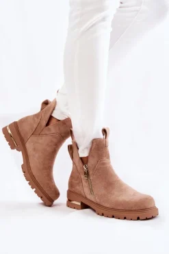Boto Zamszowe Botki Z Wycięciami Beżowe Klarissa