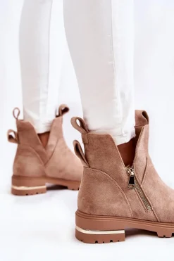 Boto Zamszowe Botki Z Wycięciami Beżowe Klarissa