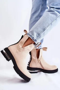 Boto Botki Zimowe Damskie|Brązowe I Beżowe Botki*Zamszowe Botki Z Wycięciami Beżowe Elvera