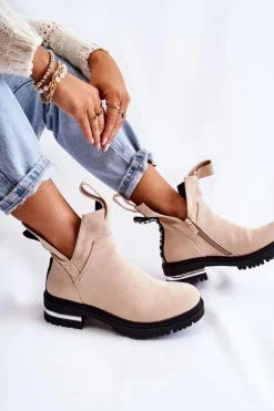 Boto Botki Zimowe Damskie|Brązowe I Beżowe Botki*Zamszowe Botki Z Wycięciami Beżowe Elvera