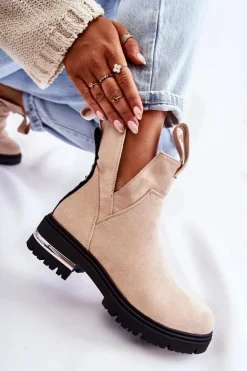 Boto Botki Zimowe Damskie|Brązowe I Beżowe Botki*Zamszowe Botki Z Wycięciami Beżowe Elvera