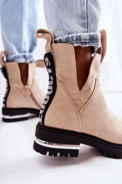 Boto Botki Zimowe Damskie|Brązowe I Beżowe Botki*Zamszowe Botki Z Wycięciami Beżowe Elvera