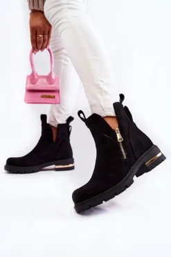 Discount Boto Zamszowe Botki Z Wycięciami Czarne Klarissa