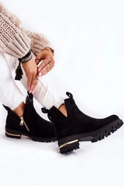 Discount Boto Zamszowe Botki Z Wycięciami Czarne Klarissa