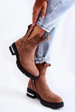 Sale Boto Zamszowe Botki Z Wycięciami Brązowe Elvera