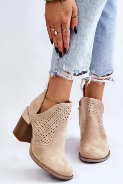 Boto Botki Wiosenne|Botki Na Słupku*Zamszowe Botki Z Wycięciem Jasnobeżowe Layne