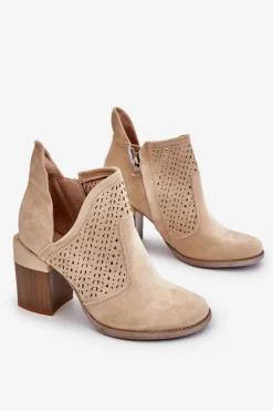 Boto Botki Wiosenne|Botki Na Słupku*Zamszowe Botki Z Wycięciem Jasnobeżowe Layne