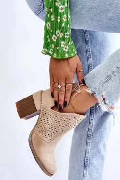 Boto Botki Wiosenne|Botki Na Słupku*Zamszowe Botki Z Wycięciem Jasnobeżowe Layne