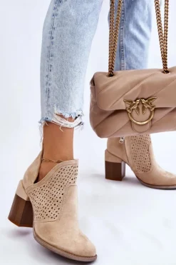 Boto Botki Wiosenne|Botki Na Słupku*Zamszowe Botki Z Wycięciem Jasnobeżowe Layne