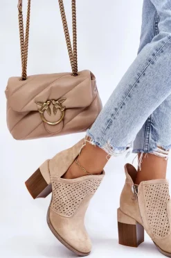 Boto Botki Wiosenne|Botki Na Słupku*Zamszowe Botki Z Wycięciem Jasnobeżowe Layne