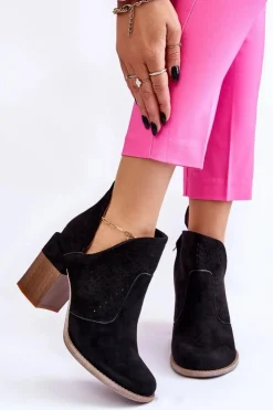 Damskie Boto Zamszowe Botki Z Wycięciem Czarne Layne