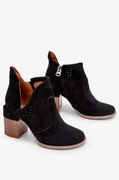 Damskie Boto Zamszowe Botki Z Wycięciem Czarne Layne