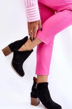 Damskie Boto Zamszowe Botki Z Wycięciem Czarne Layne