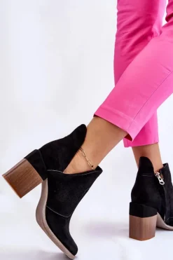 Damskie Boto Zamszowe Botki Z Wycięciem Czarne Layne