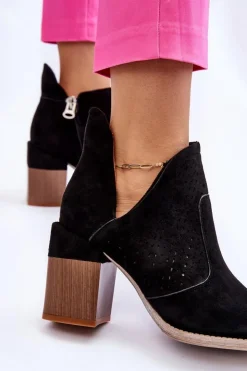 Damskie Boto Zamszowe Botki Z Wycięciem Czarne Layne